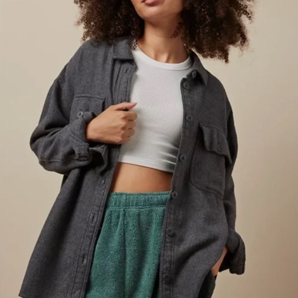 American Eagle Outfitters Charcoal Gray Button-Down Shirt Jacket